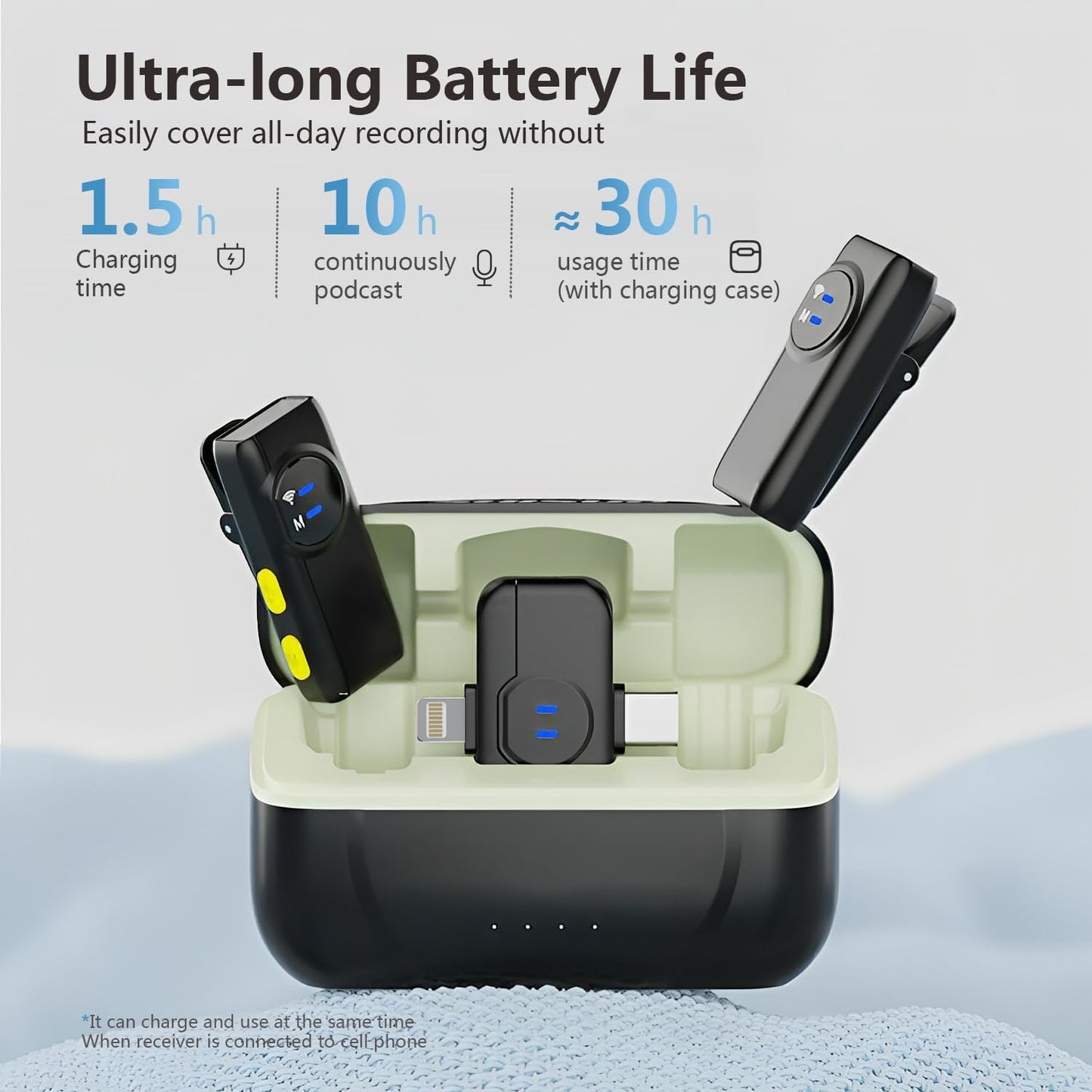 2 Pack Wireless Lavalier Microphone for iPhone iPad Andriod with Charging Case, AI Noise Reduction, Wireless Microphone for Video Recording, Vlog, YouTube, Interview, Facebook Live Streaming