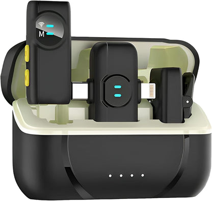 2 Pack Wireless Lavalier Microphone for iPhone iPad Andriod with Charging Case, AI Noise Reduction, Wireless Microphone for Video Recording, Vlog, YouTube, Interview, Facebook Live Streaming