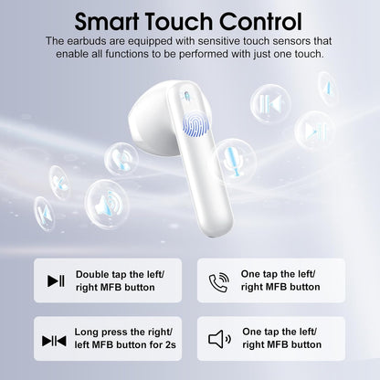 Wireless Earbuds, Bluetooth 5.4 Headphones with 3D Bass Stereo, Bluetooth Earbuds with 4 ENC Noise Cancelling Mic, 40H Ultralight In-Ear Buds USB-C LED, IP7 Waterproof Earphones