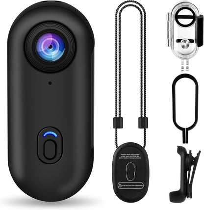 4K Thumb Action Camera, Tiny Size, Mount Anywhere, Small Body Camera with Spring Clip, Portable Vlogging, Hands-Free POV Recording, Helmet Cam for Cycling, Motorcycle (64G-Card, Black)