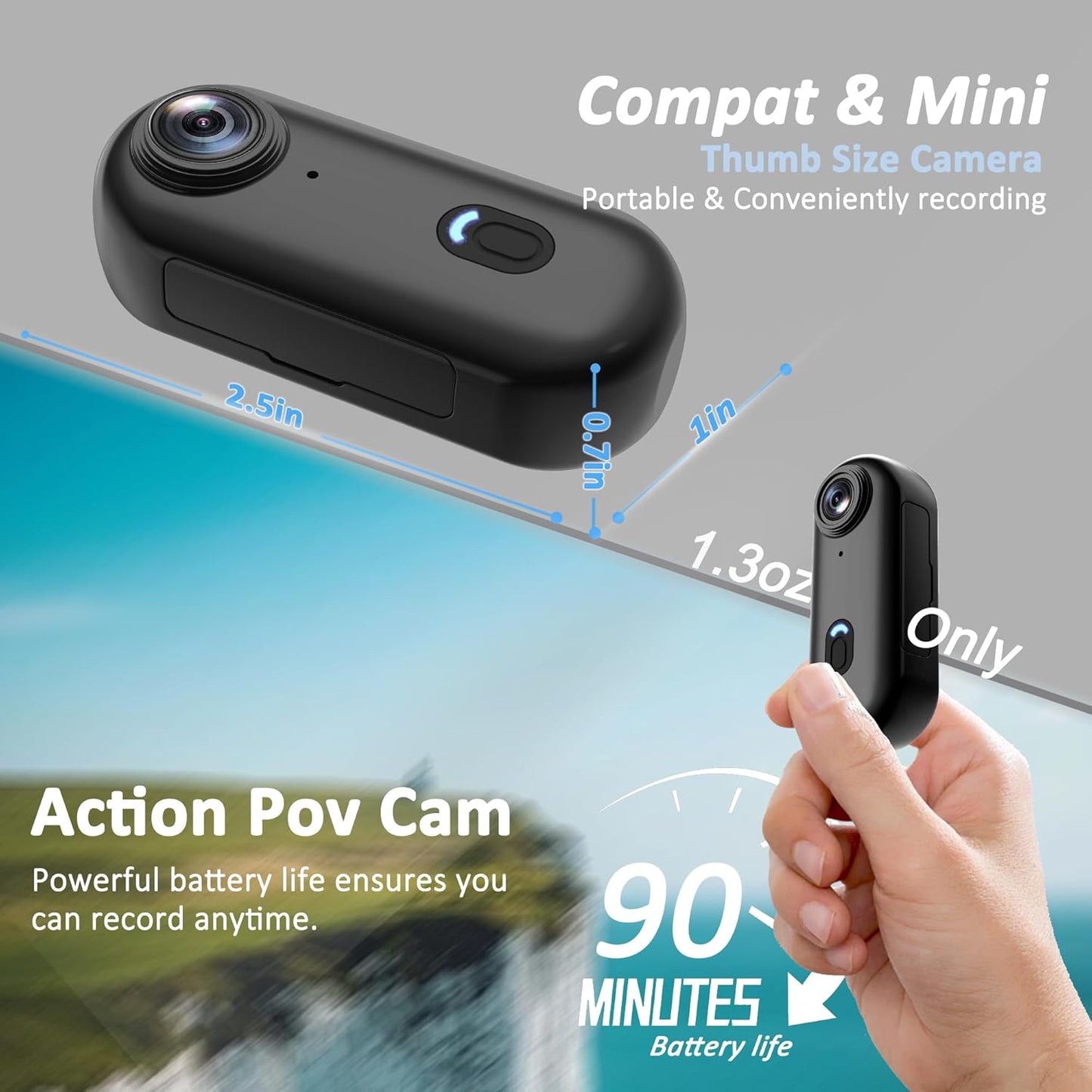 4K Mini Body Camera 128GB - Action Body Cam with Audio & Video- Thumb Hands Free Waterproof Recording Wearable Cameras - Pov Worn Portable Personal Camcorder - for Work Travel Pet Walk Swim