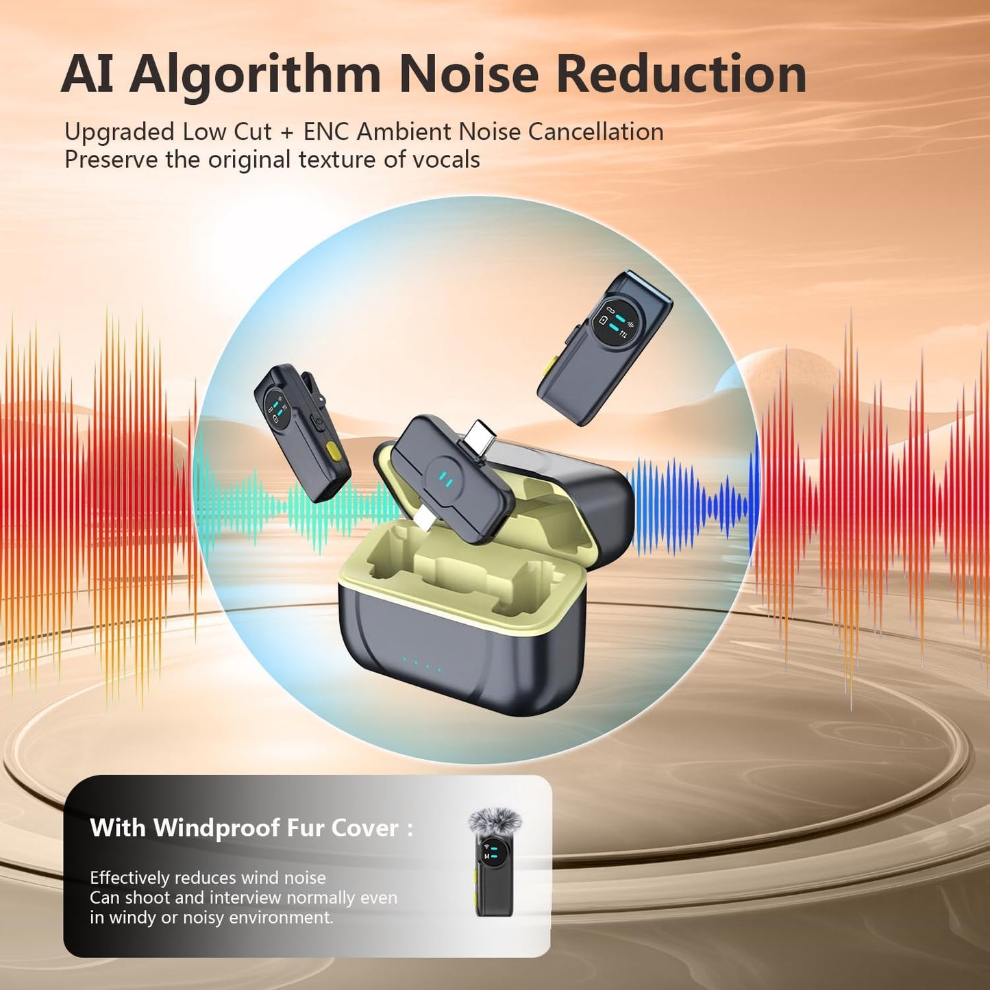 2 Pack Wireless Lavalier Microphone for iPhone iPad Andriod with Charging Case, AI Noise Reduction, Wireless Microphone for Video Recording, Vlog, YouTube, Interview, Facebook Live Streaming