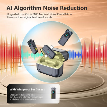2 Pack Wireless Lavalier Microphone for iPhone iPad Andriod with Charging Case, AI Noise Reduction, Wireless Microphone for Video Recording, Vlog, YouTube, Interview, Facebook Live Streaming